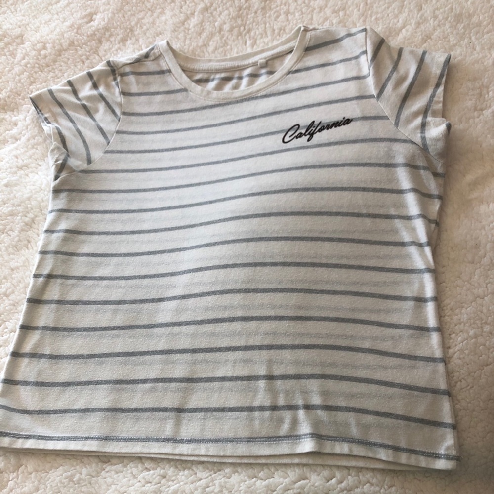 PacSun White “California” Blouse with Grey Stripes